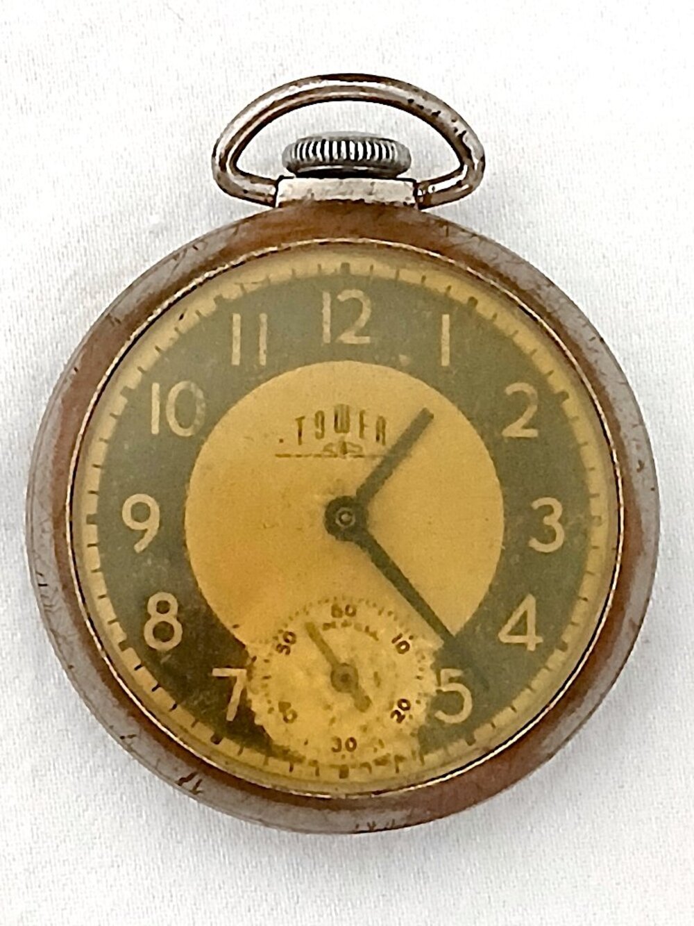 Vintage TOWER Sears Mechanical Pocket Watch Small Seconds Runs Needs Service